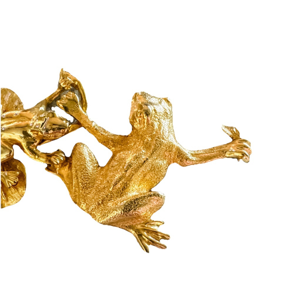 VINTAGE Rare GAIL LABELLE GOLD PLATED Gold 2 Frogs Buckle - Picture 2 of 8
